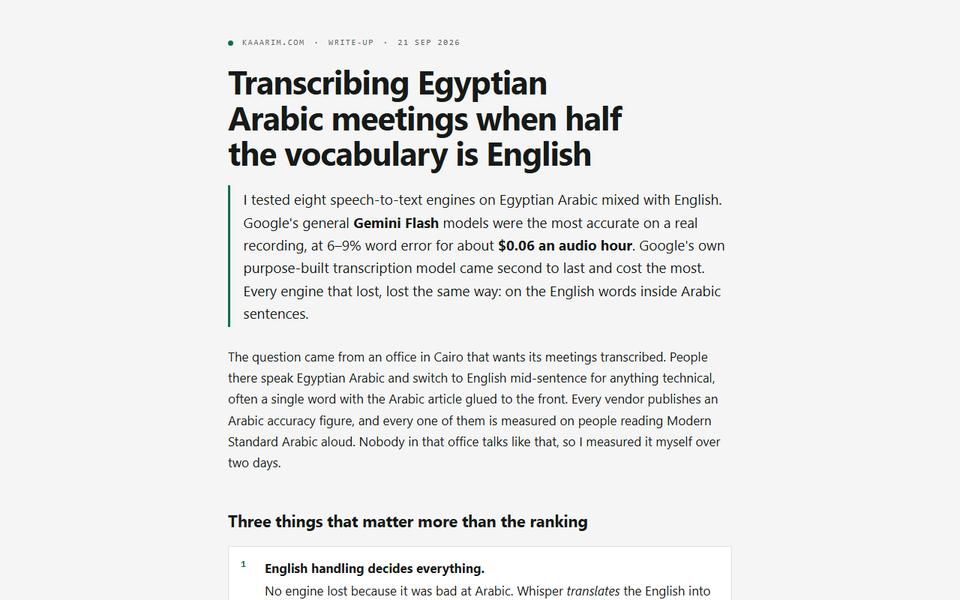 The Arabic transcription write-up